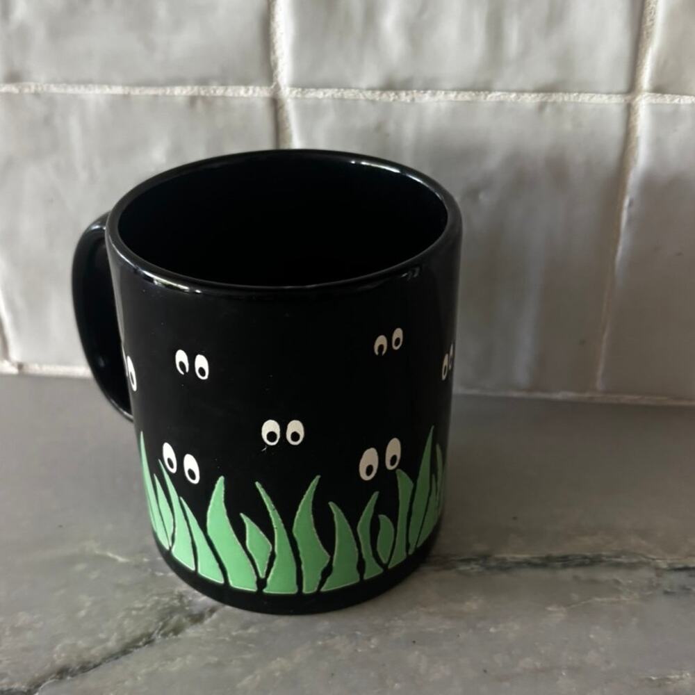 Vintage Waechtersbach W Germany Mug Black Eyes Grass Whimsical Coffee Cup